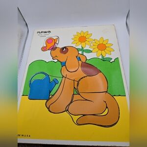 🧩 Vintage Playskool Wooden Puzzle Lot (2) | 1983 USA | Toddler Learning Toys